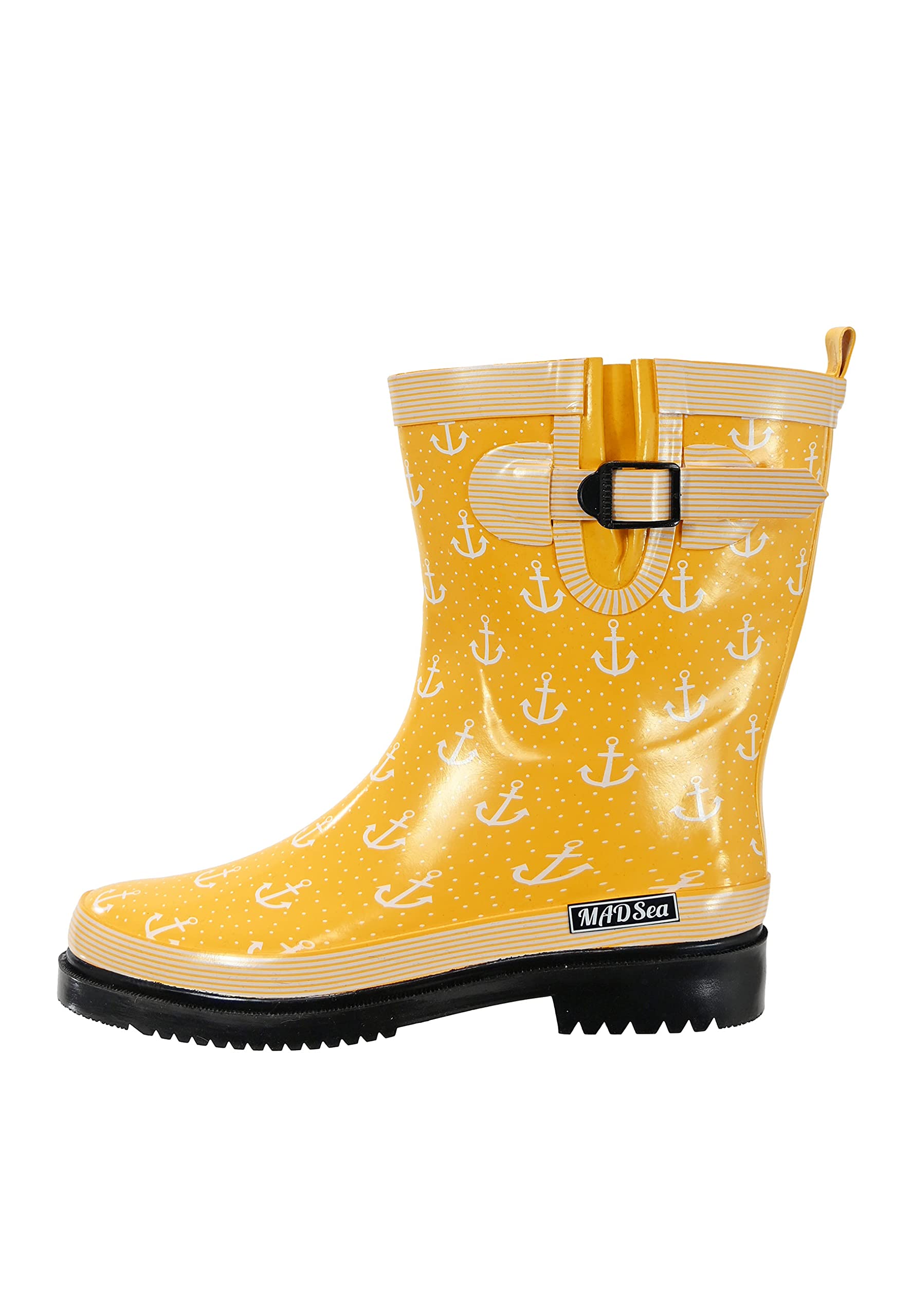MADSea Botas de agua para mujer Ocean Anchor de media caña | Botas de lluvia impermeables con pliegue elástico para jardín con diseño de ancla