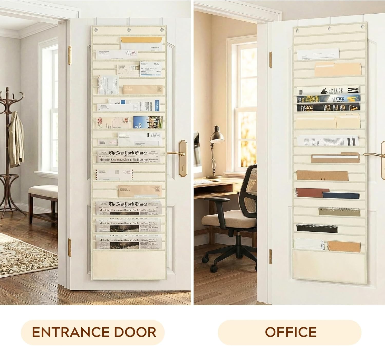 26-Pocket Over The Door File Organizer - Vertical Hanging Storage for Magazines, Documents & Paper, Heavy-Duty Door Organizer for Office, Classroom & Home