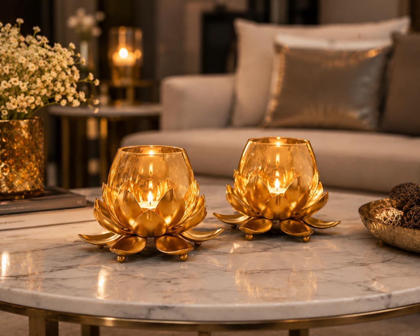 Lotus Tealight Candle Holders - Golden Decor -4