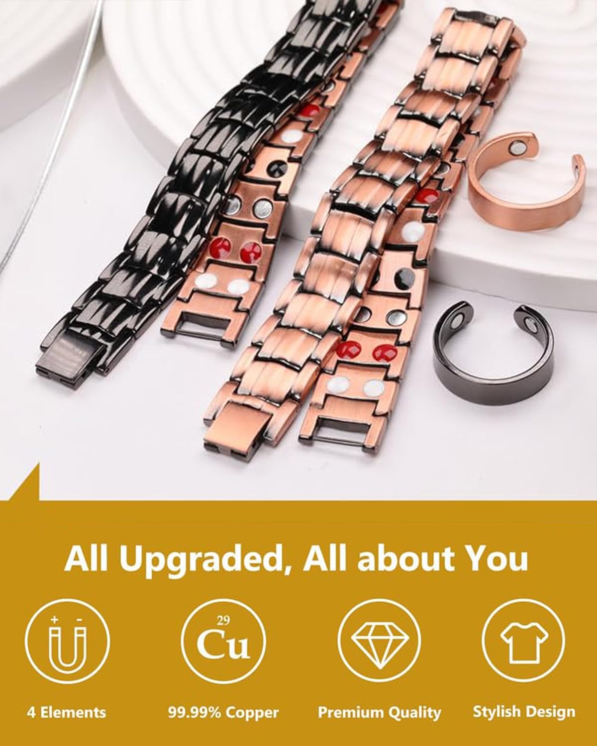 Feraco Copper Bracelet for Men 4 Kinds Magnetic Bracelets Elegant 99.99% Solid Copper Jewelry with Magnets - Image 4