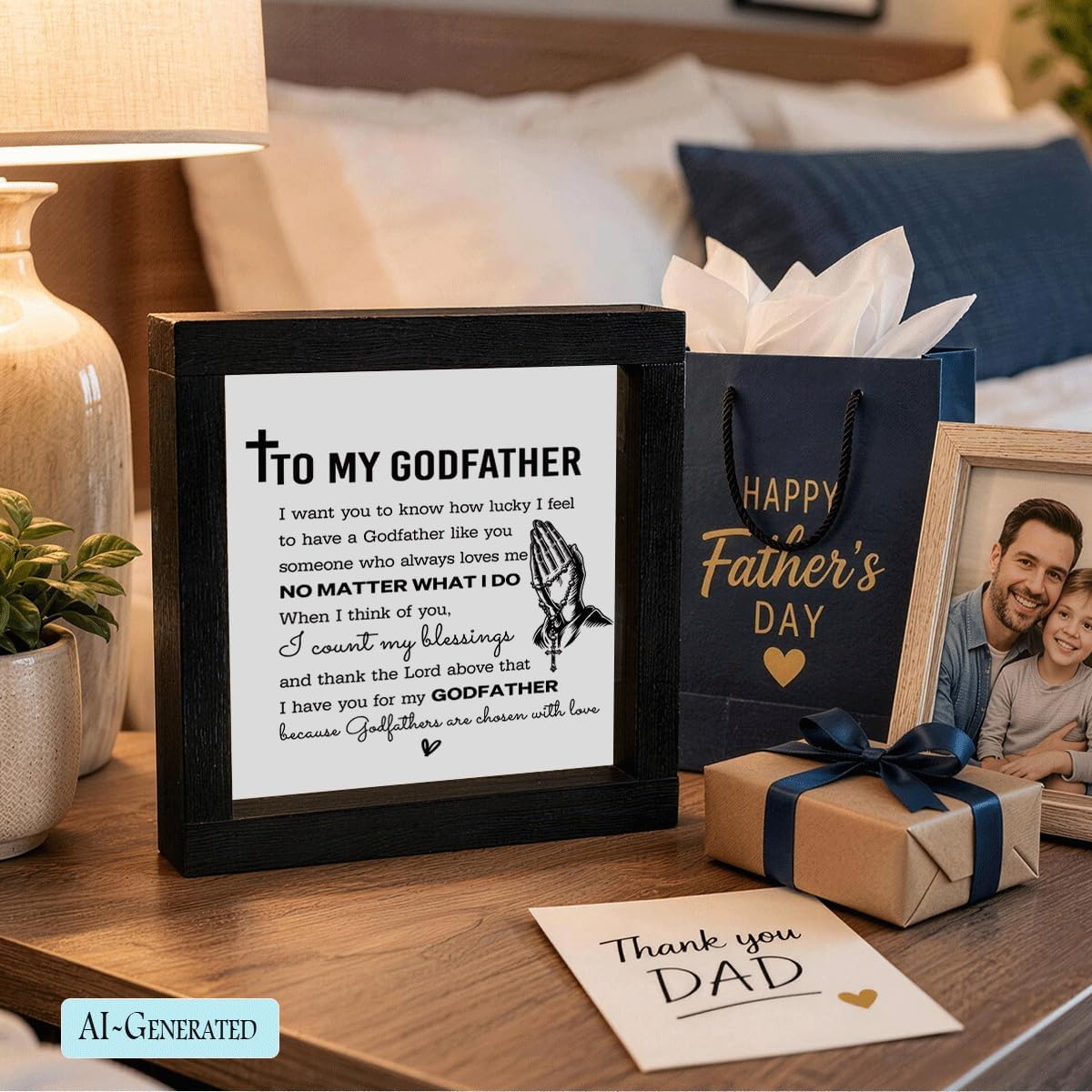Godfather Gifts from Godchild, To My Godfather Thank You Gift, Father’s Day Birthday Christian Tabletop Frame Decor image 2
