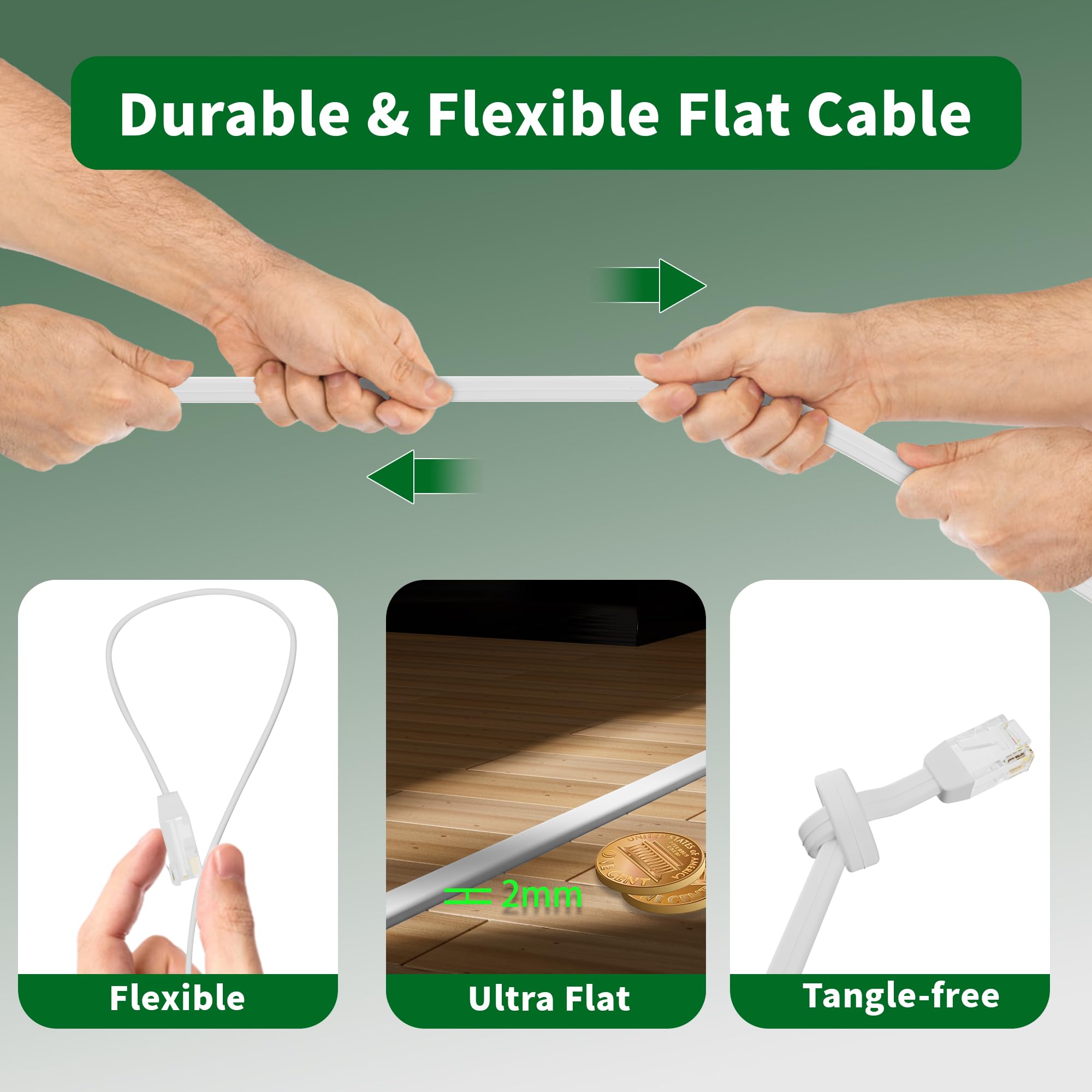 HiFind Cable de extensión de teléfono de 350 pies, resistente a los rayos UV, resistente a la intemperie, cable de línea de teléfono con enchufe RJ11 estándar para módem de línea fija, máquina de fax