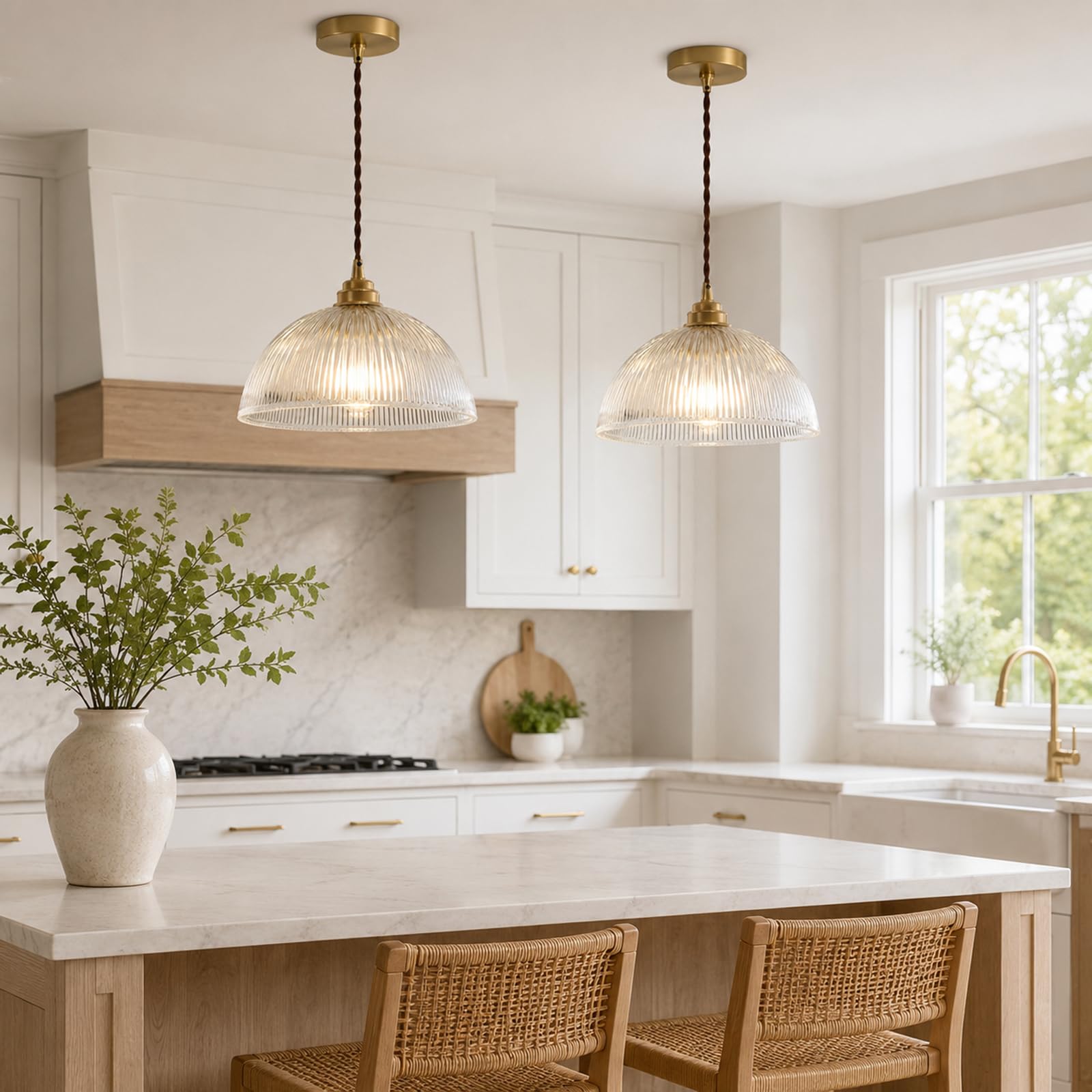 Lampadario a sospensione industriale vintage con cupola in vetro, Lampada da soffitto a soppalco E27 in ottone rame (30cm)