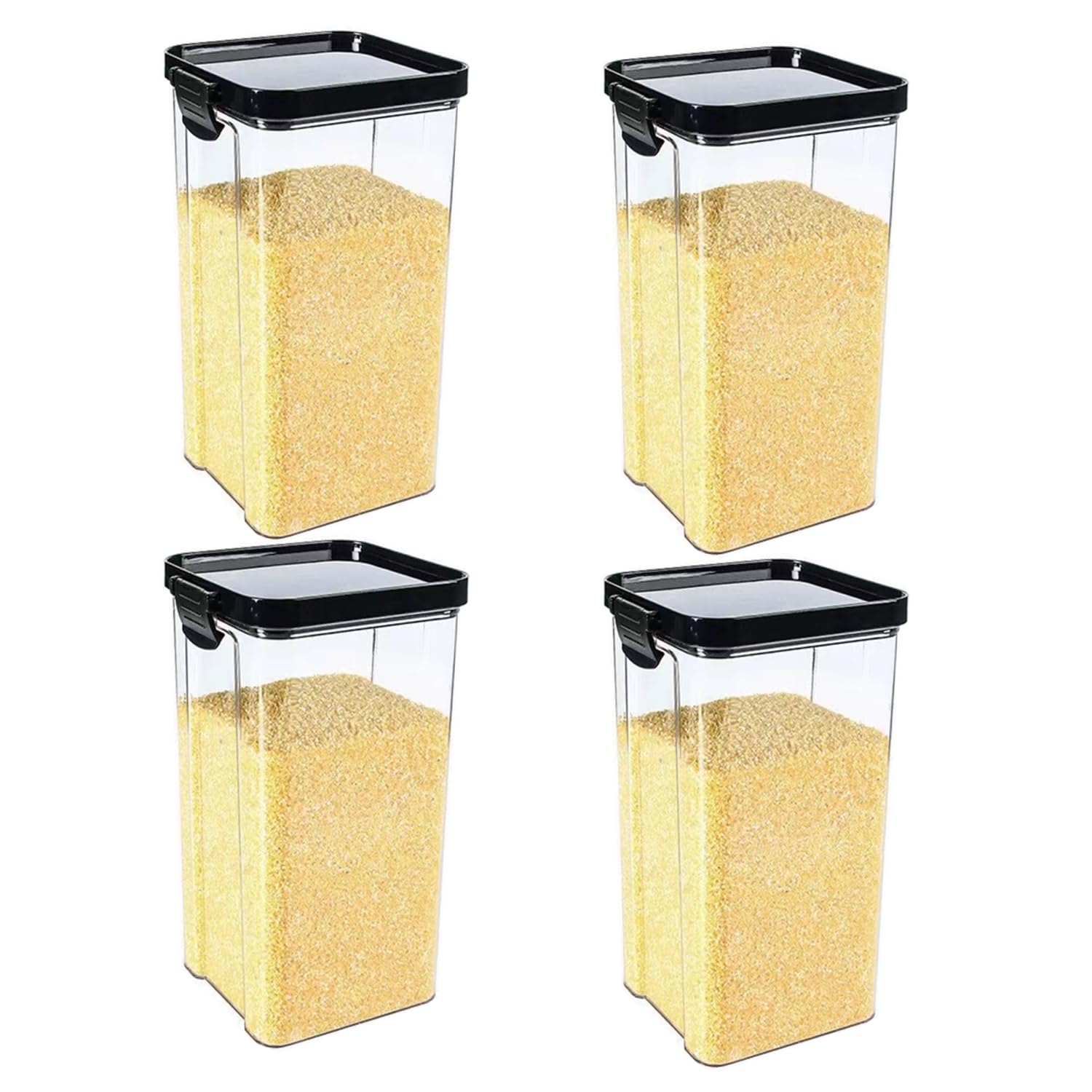 NAVACALA Storage Containers Set of 4, Plastic Airtight Food Storage Containers with Lids, Storage Jars for Storing Pasta, Rice, Rlour,Cereal Dispenser Kitchen Organiser Black(1300ml *4)