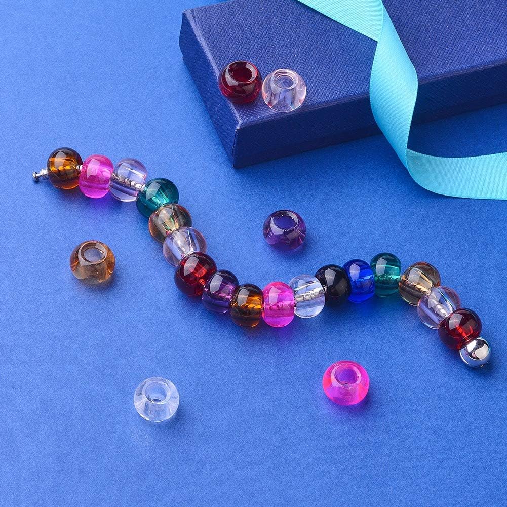 Craftdady 80Pcs Large Hole Glass European Beads 10 Colors Transparent Smooth Rondelle Slider Charm Spacer Loose Beads 15x10mm for Jewelry Making Hole: 5mm