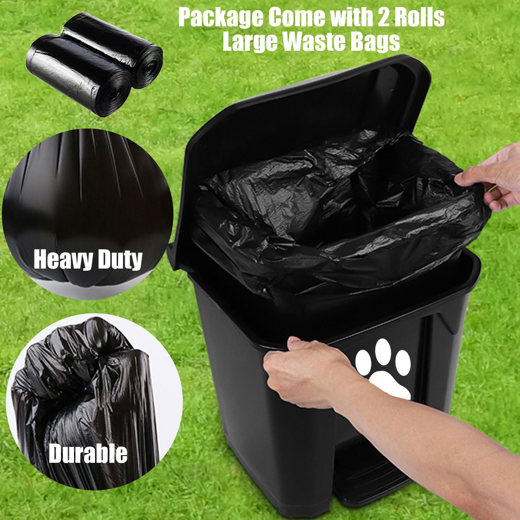 tebiete Dog Poop Trash Can Outdoors Pet Waste Station with Lid Dog Waste Disposal Container with Removable Inner Bin Bucket Hands-Free Pedal Garden Yard Home with Waste Bags, A01-15L-Black