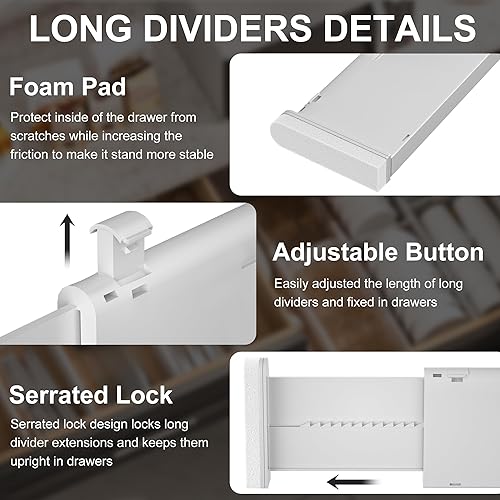 Miniatura 6 de HiYZ Separadores de cajones expandibles con insertos Organizadores de cajones ajustables para cocina, dormitorio, tocador, oficina, 12 separadores