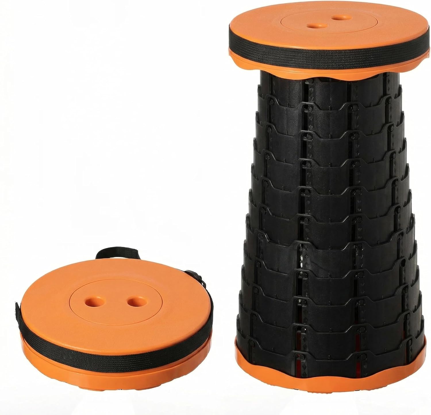 Collapsible Stool, Telescopic Adjustable Round Seat for Picnic Fishing Travel and Outdoor Events with Compact Cylindrical Extendable Design, Beige