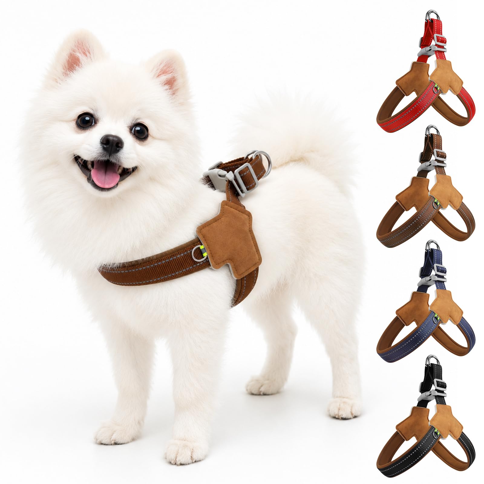 No Pull Dog Harness, Reflective Breathable Pet Harness, Adjustable Soft Padded Pet Vest Harness, No-Choke Escape Proof with 2 Leash Clips for Outdoor Walking Training (Khaki, L)