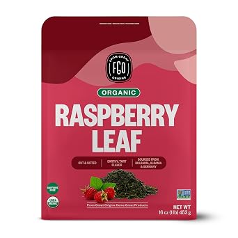 FGO Organic Red Raspberry Loose Leaf Herbal Tea, Cut and Sifted, Caffeine Free, 16oz Bulk Resealable Pouch, Packaging May Vary (Pack of 1)