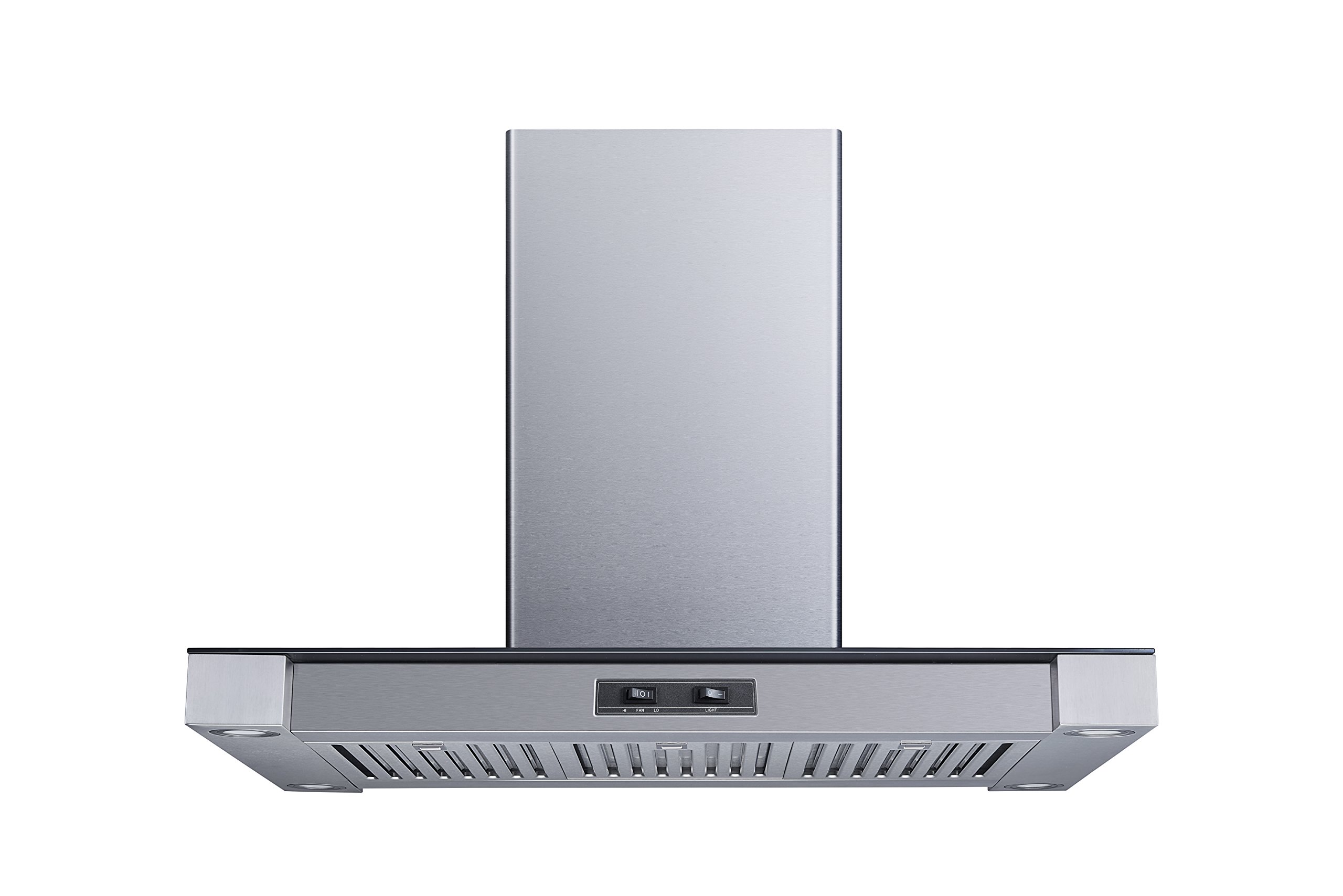 Winflo 36 In. Convertible Stainless Steel Glass Island Range Hood with Stainless Steel Baffle Filters