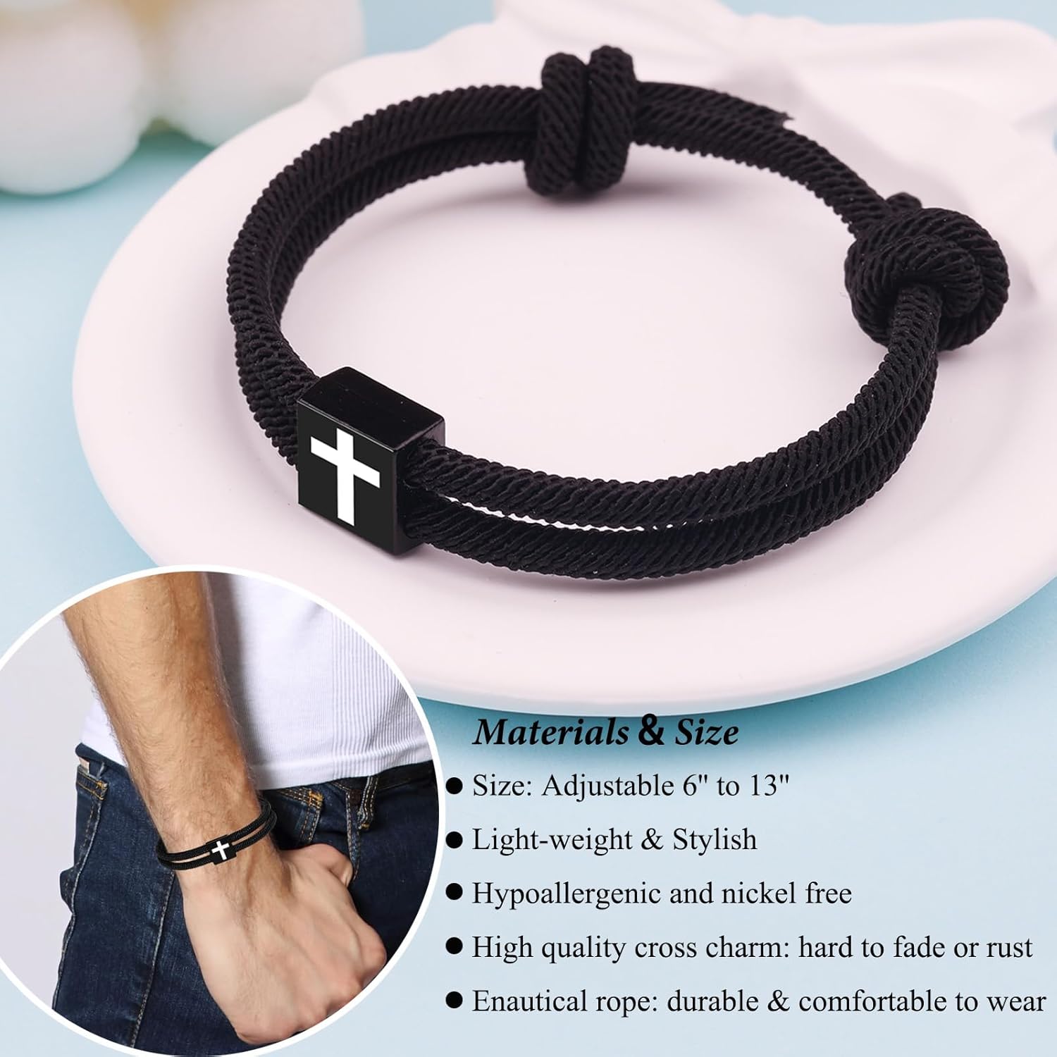 Cross Bracelet for Men Boys Birthday Valentine's Day Back to School Christmas Gifts - Image 4