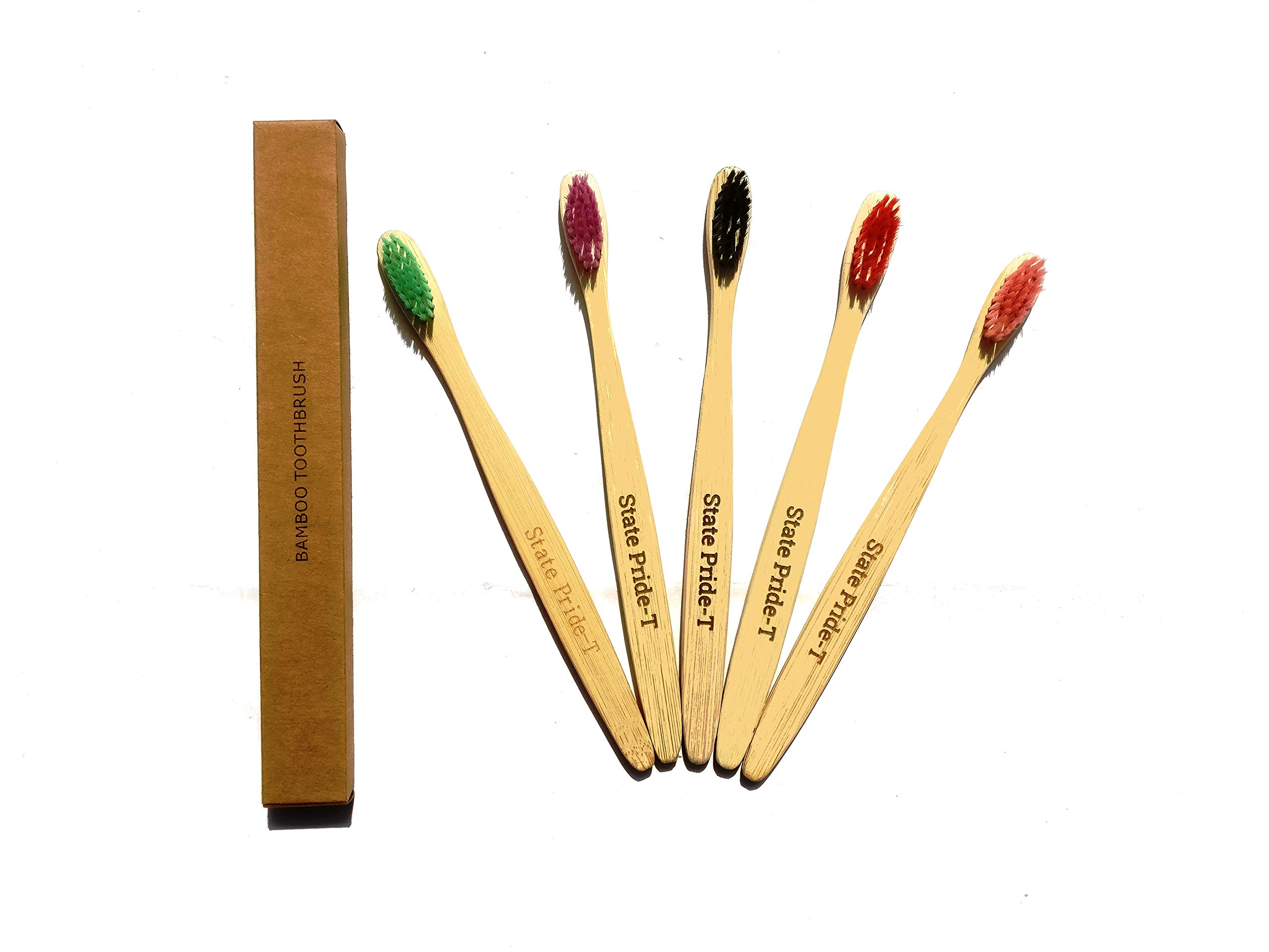 State Pride -T Biodegradable Bamboo Toothbrush for Adults - Pack of 5| Eco Toothbrushes | 100% Biodegradable Handle | Colours Medium Bristles | Recyclable Toothbrush | BPA & Plastic-Free (B07NPPTZK1) Amazon Price History, Amazon Price Tracker