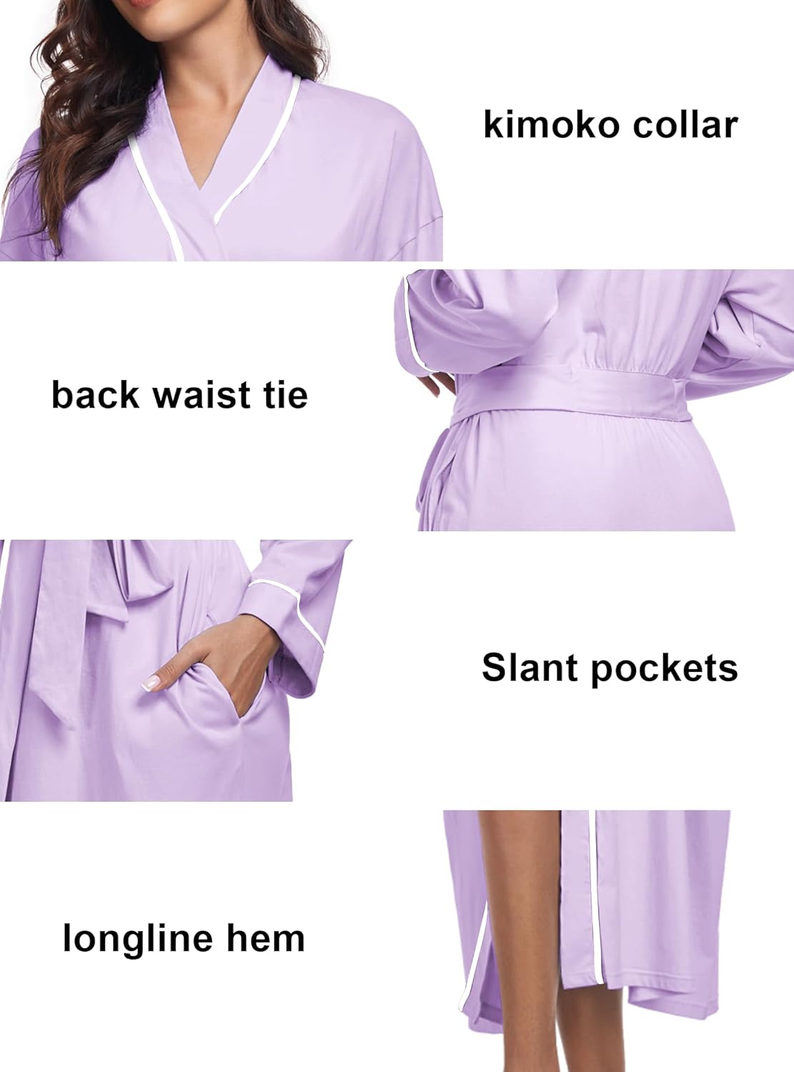 COLORFULLEAF 100% Cotton Women's Robes Summer Lightweight Kimono Soft Long Cotton Bathrobe for Women with Pockets