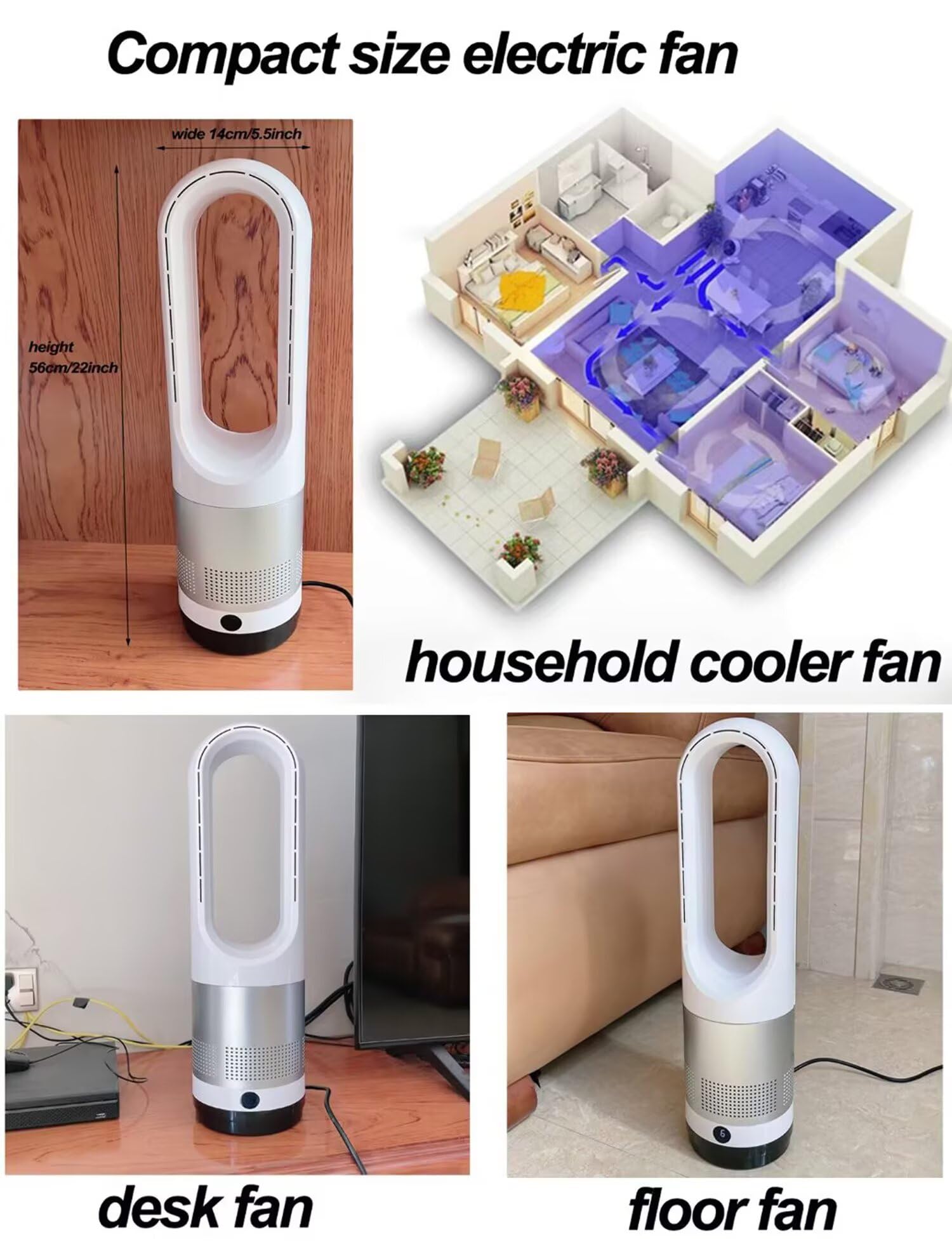 Genérico Ventilador de refrigeración 18 pulgadas para hogar,ventilador de mesa,viento 8 velocidades,temporizador 8 horas,ventilador de torre oscilante 80°,silencioso