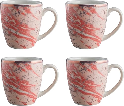 Juego de 4 tazas Corona Perfecto para los amantes del café y el té Amani 12.8 oz - 380cc Cerámica Decoración de oro rosa