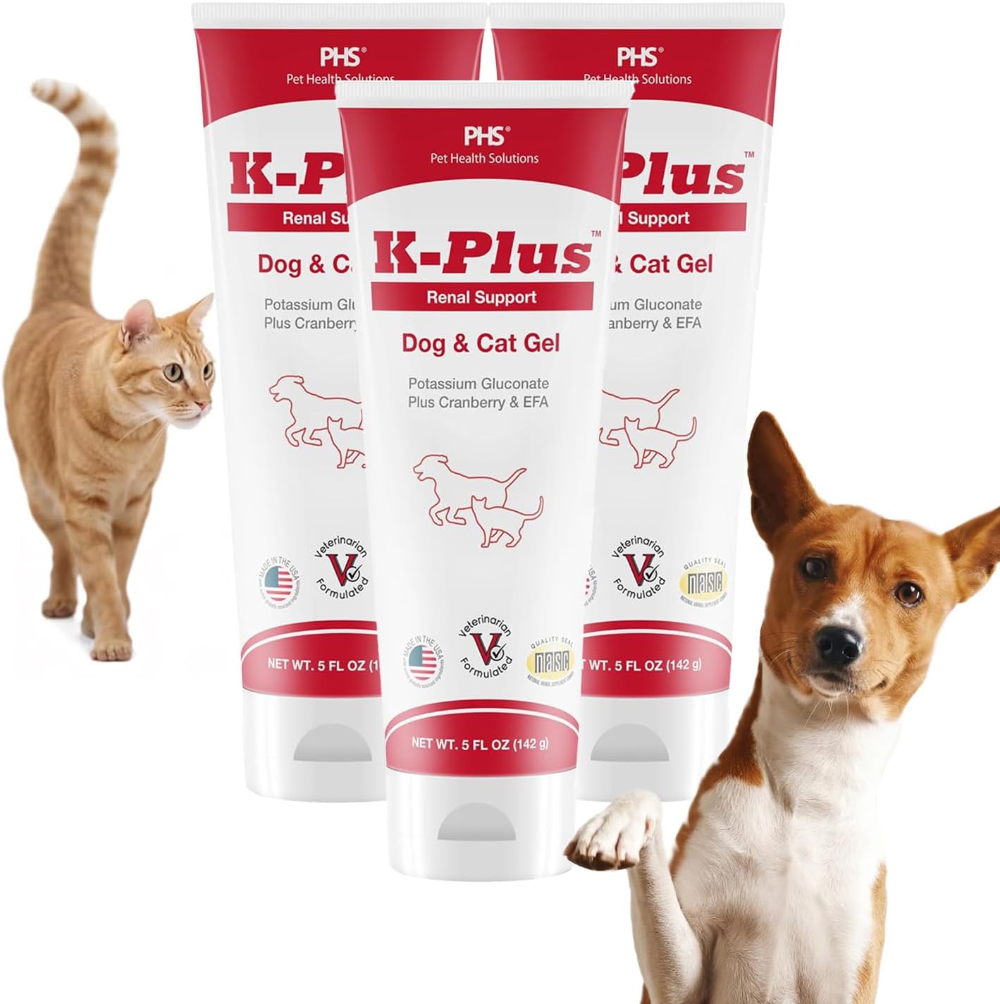 K-Plus Potassium Gluconate Renal Gel Plus Cranberry and EPA for Dogs and Cats - Veterinarian Approved Renal Supplement - Supports Potassium Balance -(3 Pack)