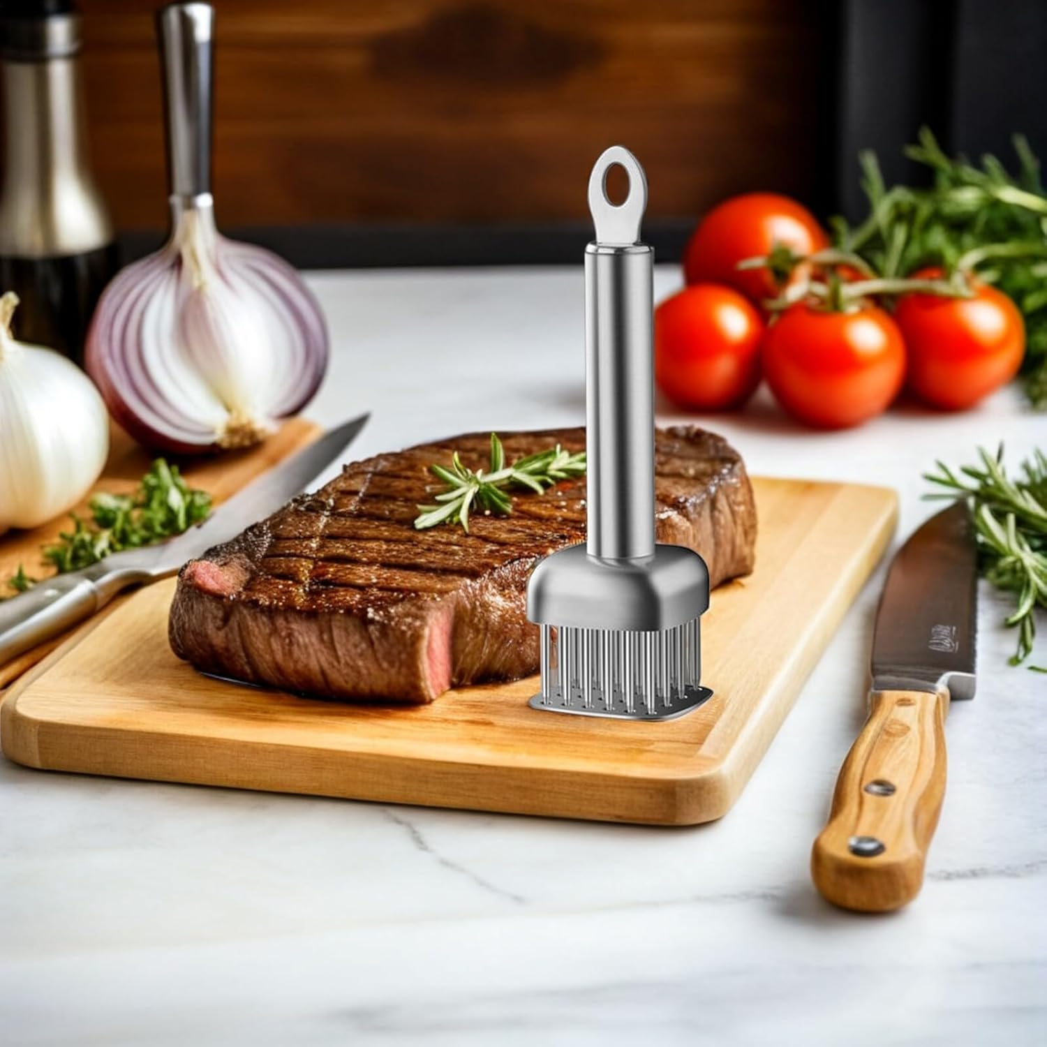 Stainless Steel Meat Tenderizer Tool with Needle Pounding Mallet for Steak and Pork, 304 Food-grade Kitchen Tenderizing Hammer for Home Cooking and Bbq
