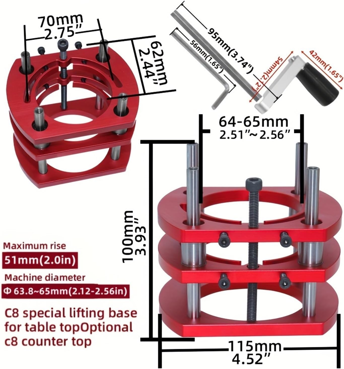 Woodworking Manual Router Lift Jig and Insert Plate Kit - Aluminum Alloy Table Router Lift and Plate - Fast and Precise Tool(Golden Set)
