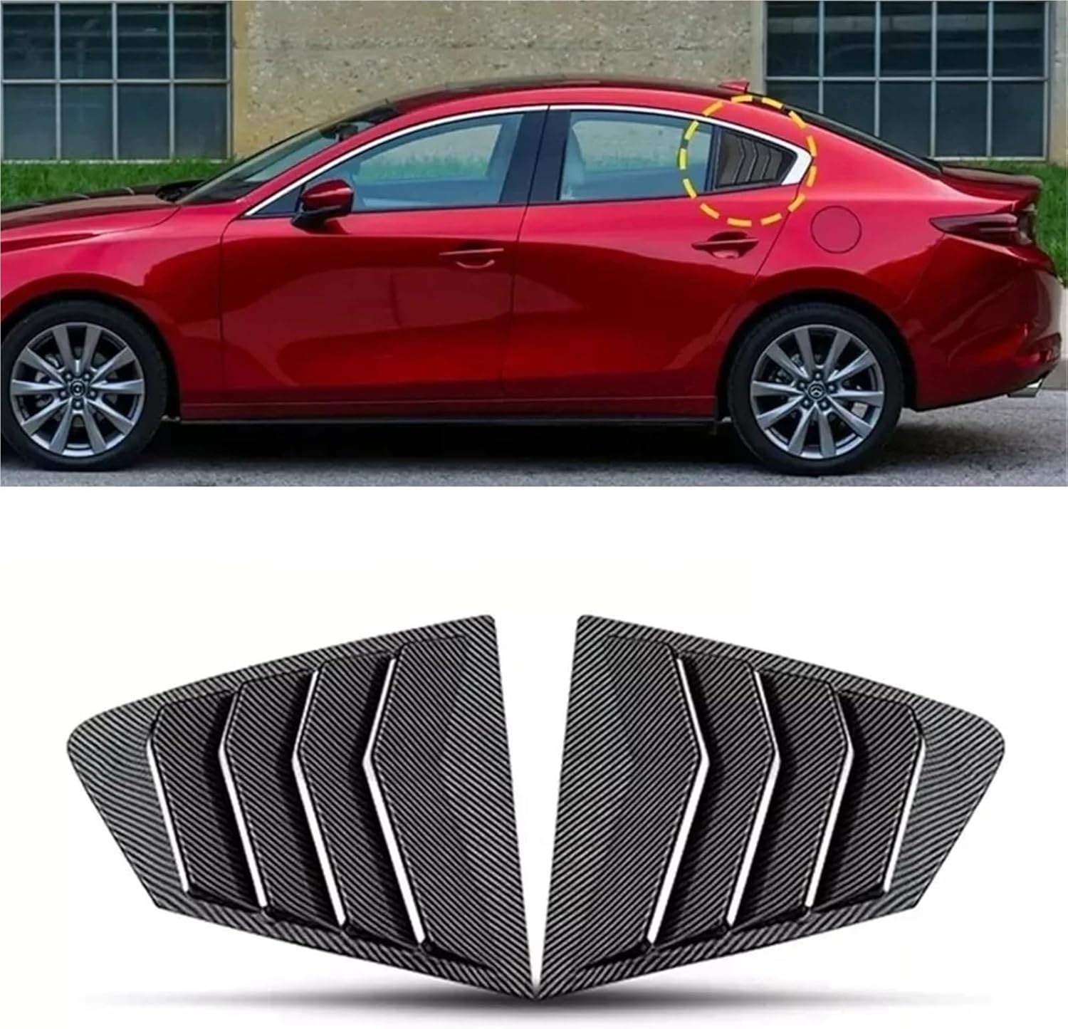 Car Rear Louver Window Side Shutter Cover Trim Sticker Vent Scoop ABS Compatible with Mazda 3 Axela Sedan 2020-2022(Carbon)