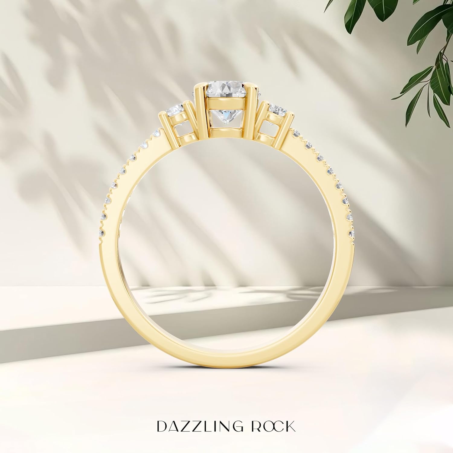 Round Lab Grown White Diamond Classic Three Stone Engagement Ring for Women in 10K Solid Gold