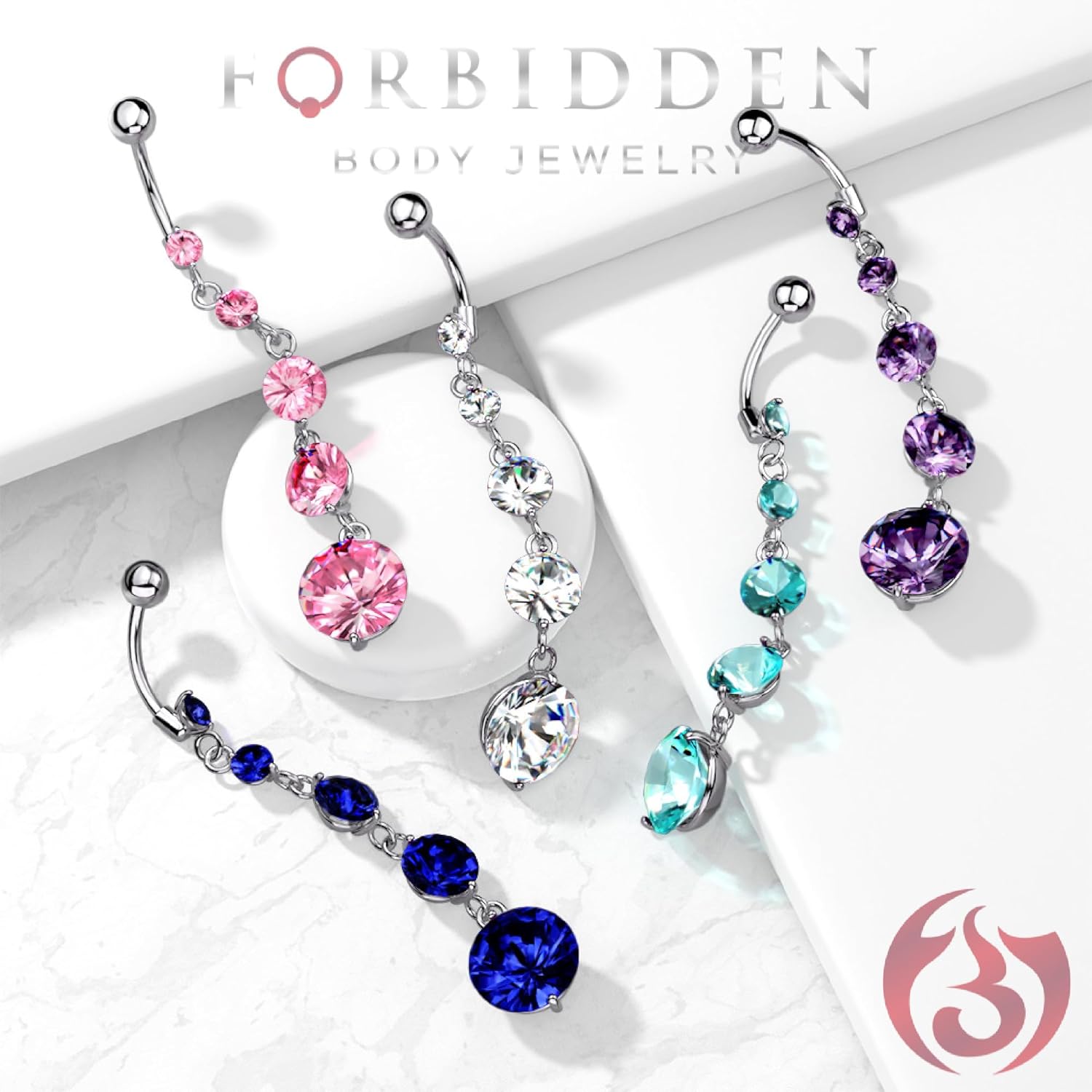 Forbidden Body Jewelry Dangle Belly Button Rings CZ Crystal Navel Rings for Women Surgical Steel 14G - Image 3