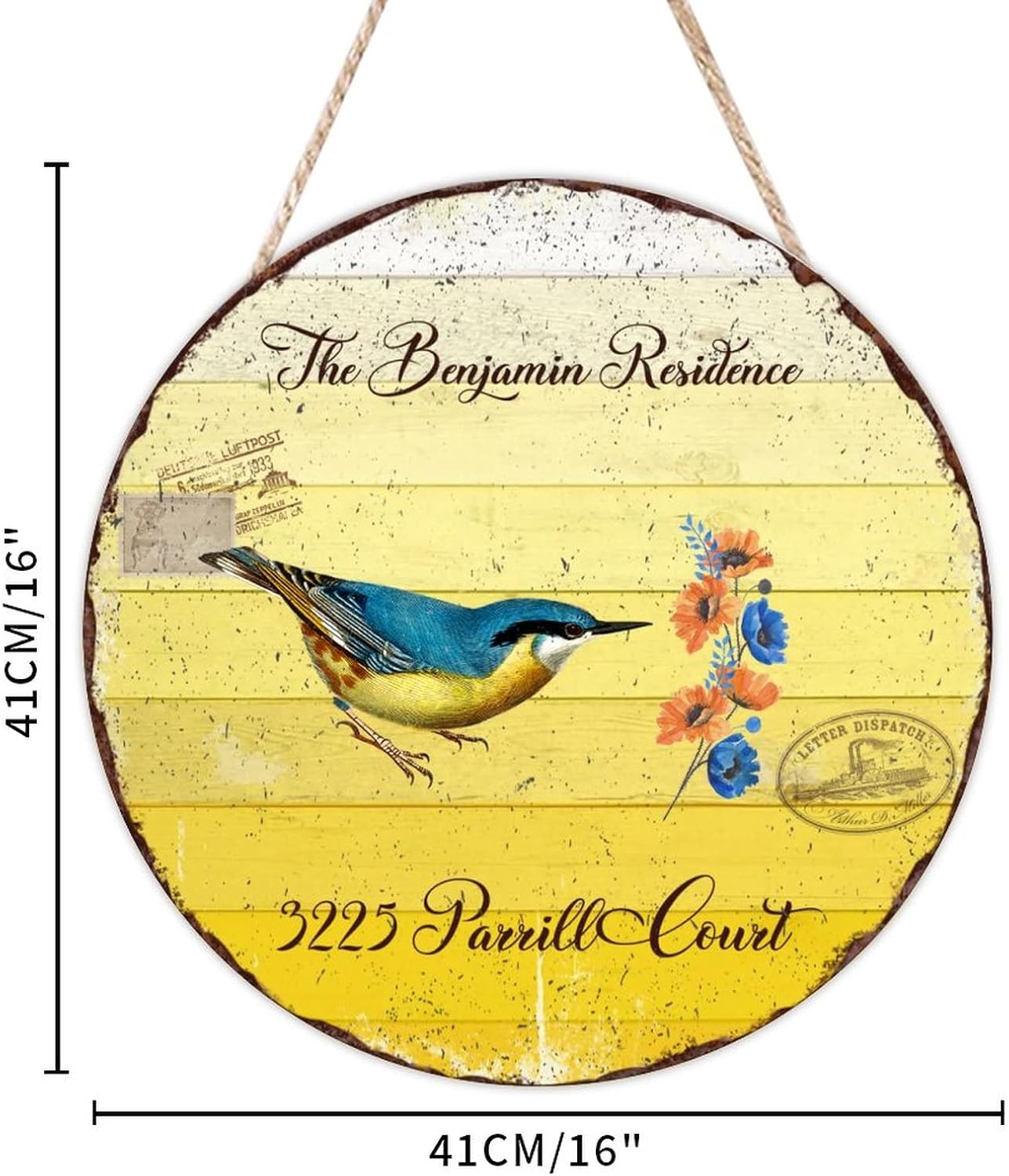 Custom Name Home Address Hummingbird Wood Door Sign, Wall Door Hanging Sign, 16" x16" Hummingbird Front Door Sign, Funny Farmhouse Backyard Door Hanger Wall Decor Housewarming Gifts