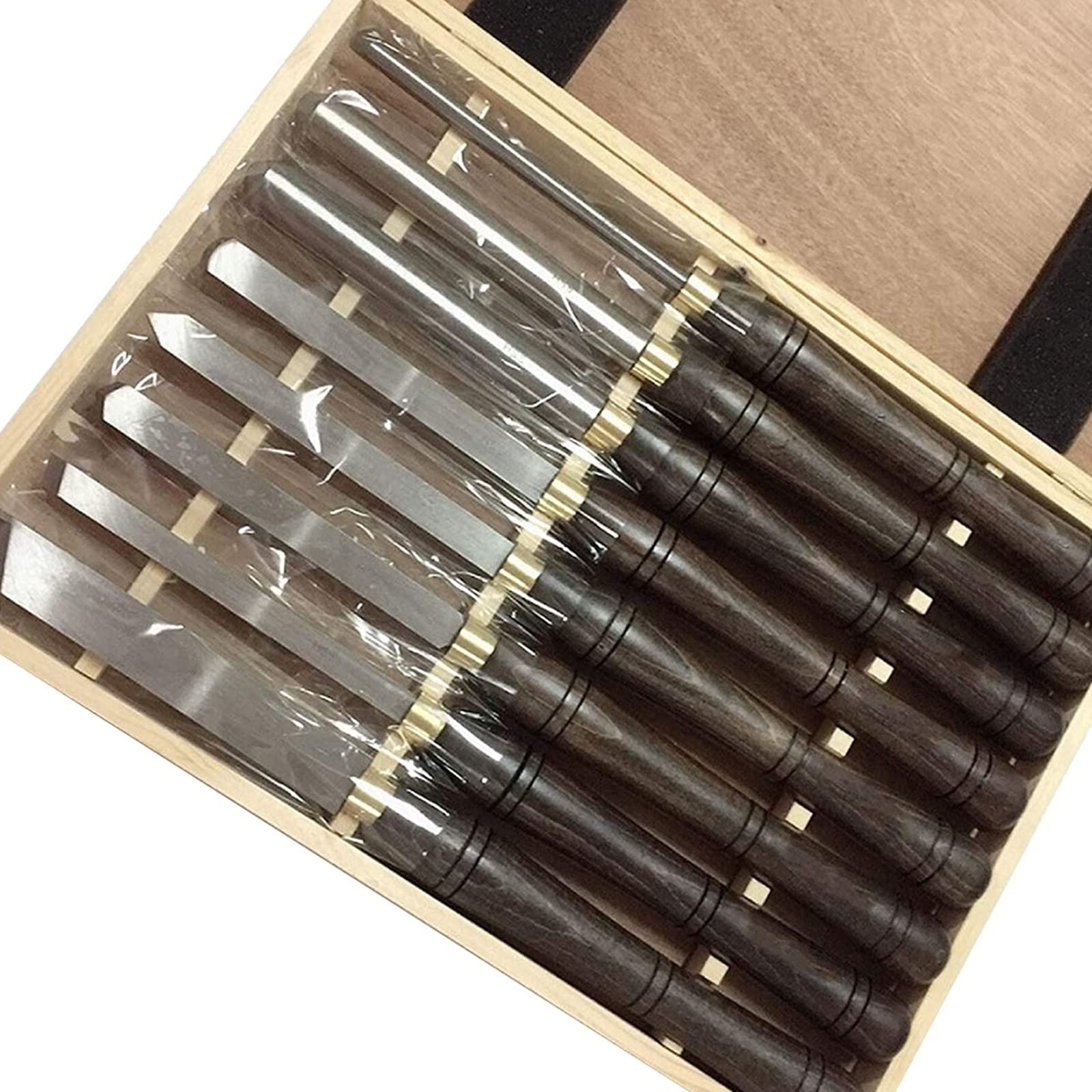 8Pcs / Set Strumenti Di Intaglio Del Legno,Scalpelli Per Tornio Di Legno,Tornio in Legno Set Tornitura, Strumenti Per La Lavorazione Del Legno Con Custodia in Legno Per Carpentieri, Artisti