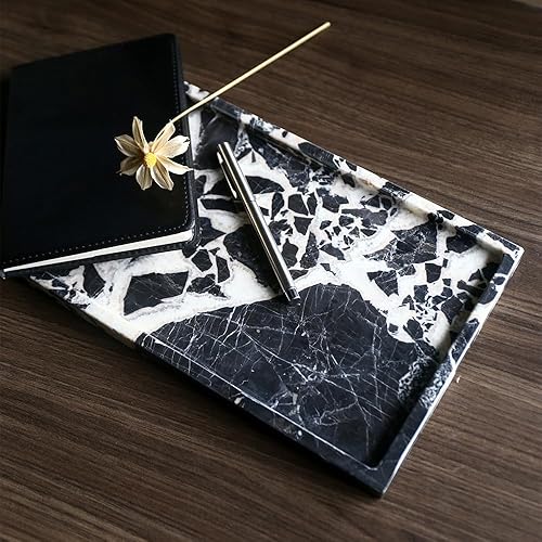 Miniatura 4 de Bandeja de almacenamiento de mármol natural de lujo para decoración del hogar, bandeja de piedra para baño/cocina/tocador/tocador, soporte
