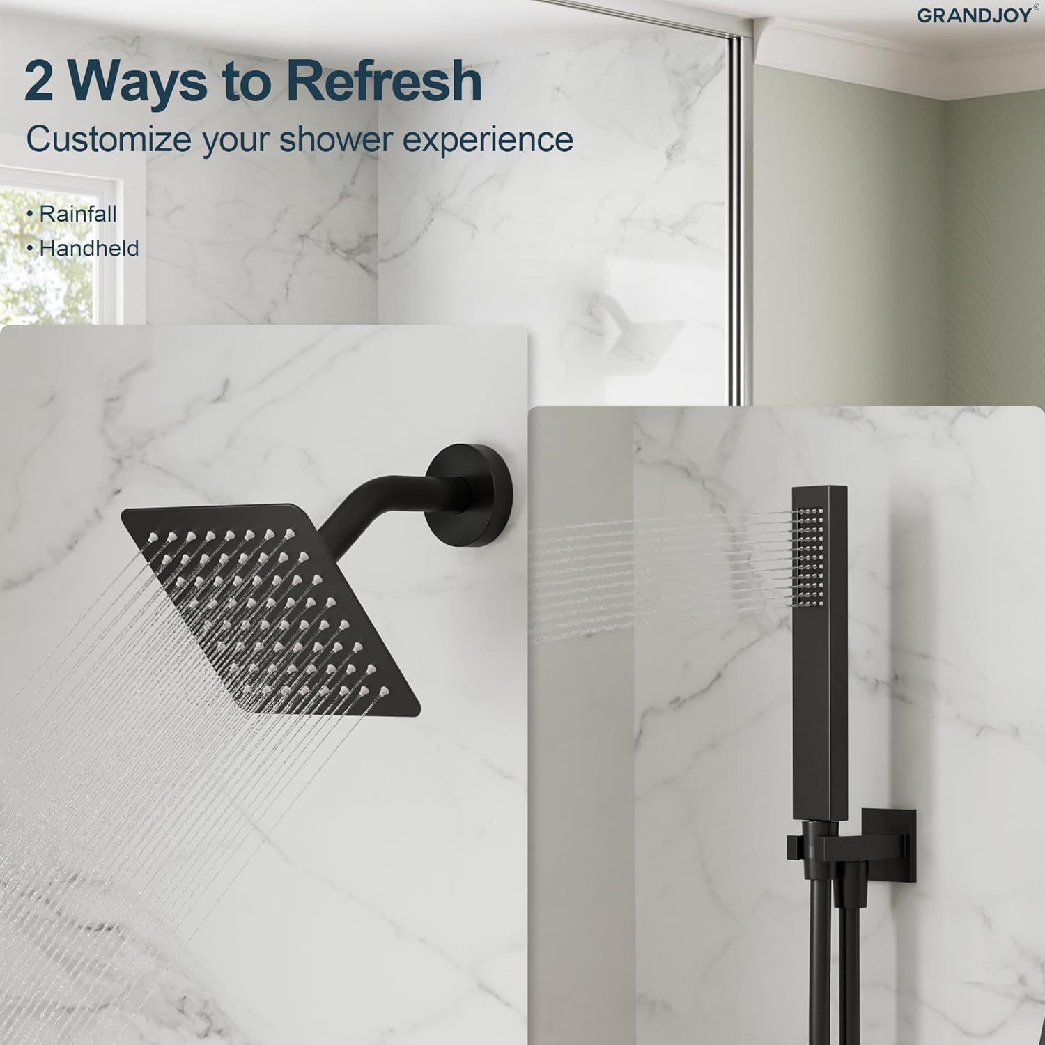 2-Spray Pattern 6 in.Square Shower head with Single Handle Shower Handheld Faucet 2.5 GPM in Matte Black