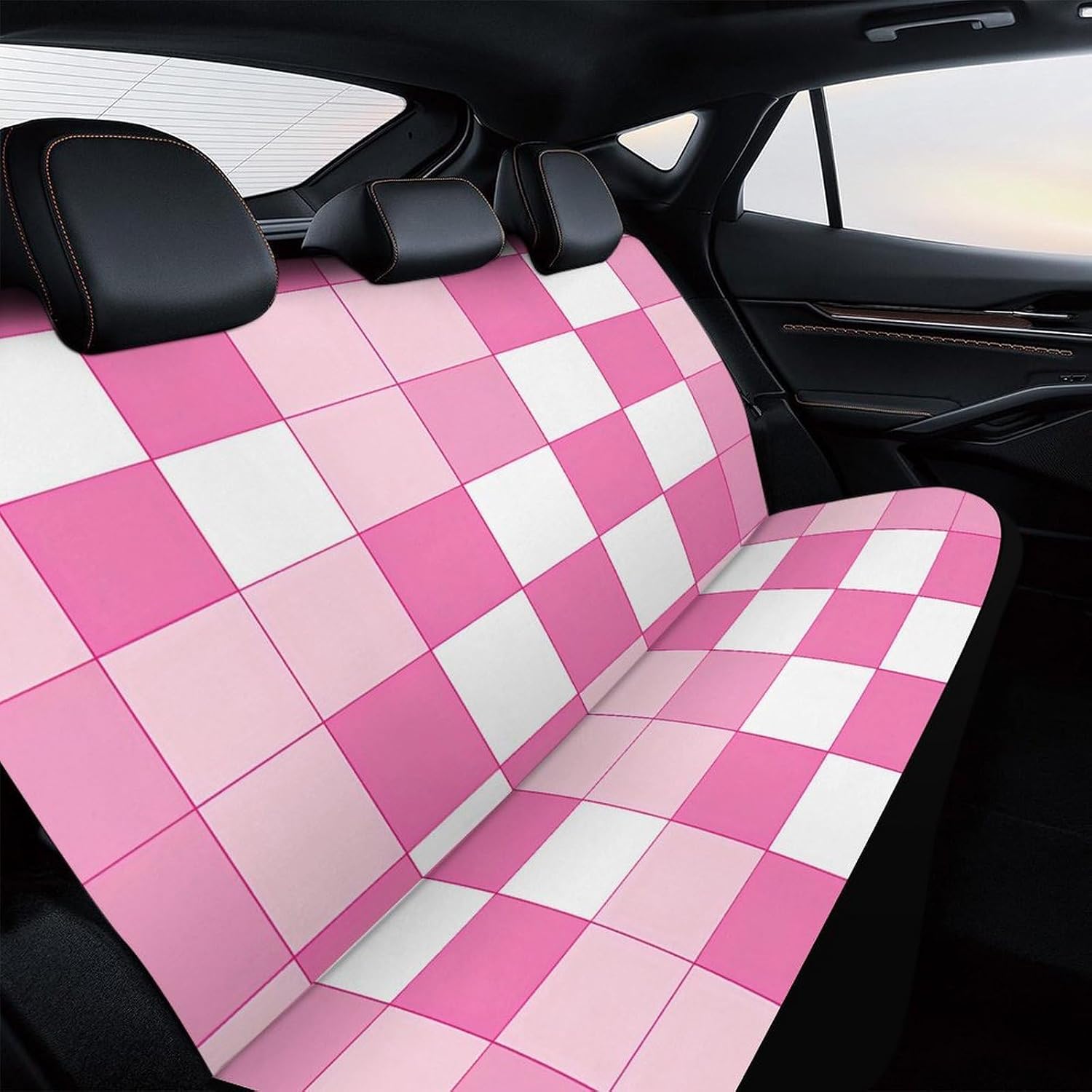 Checkered Plaid Pattern Car Seat Cover Print Rear Bench Seat Cover Car Seat Protector Car Interior Accessories for Women Men