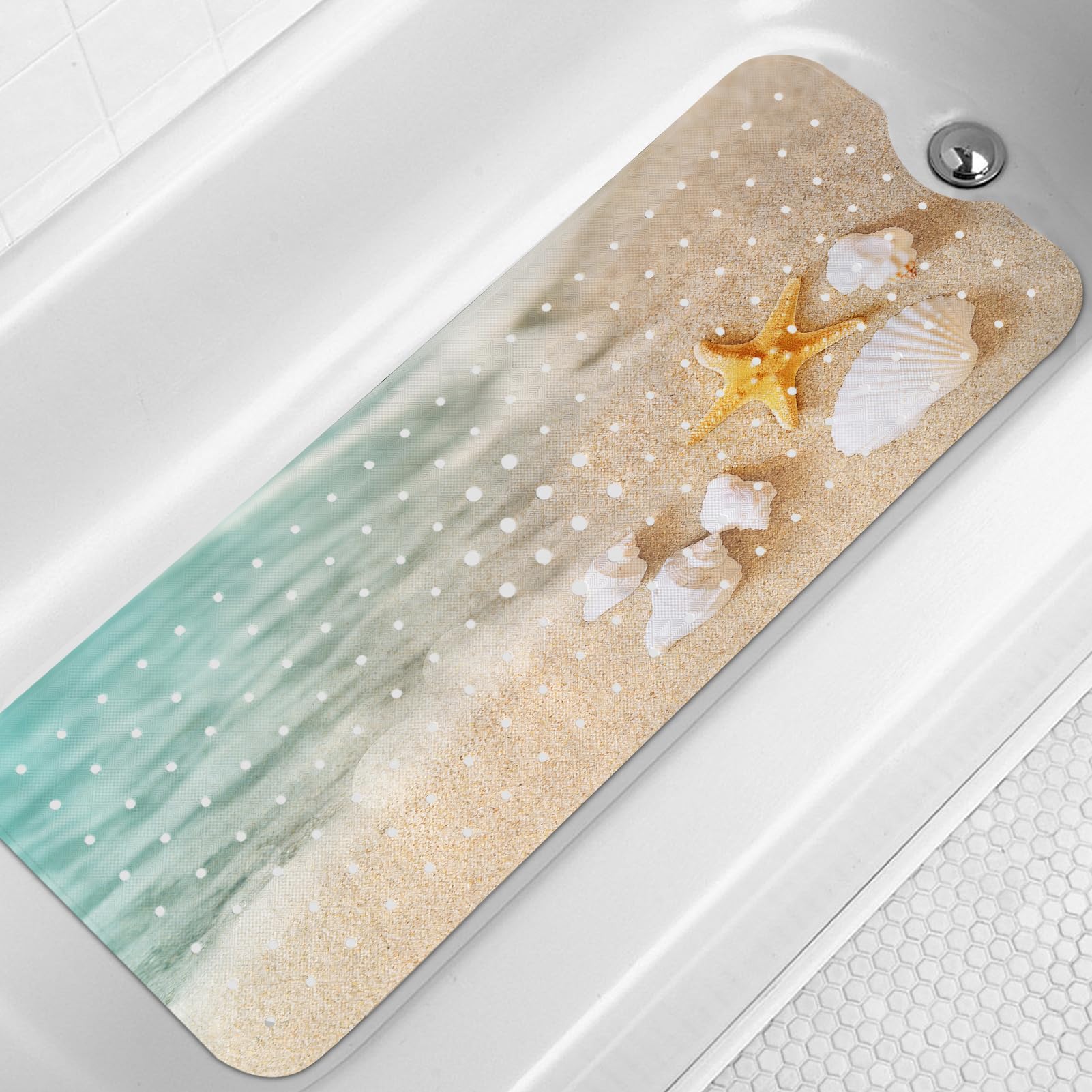 Beach Bathtub Mat Non Slip 40 x 16 Inch Rubber Tub Mat with Suction Cups