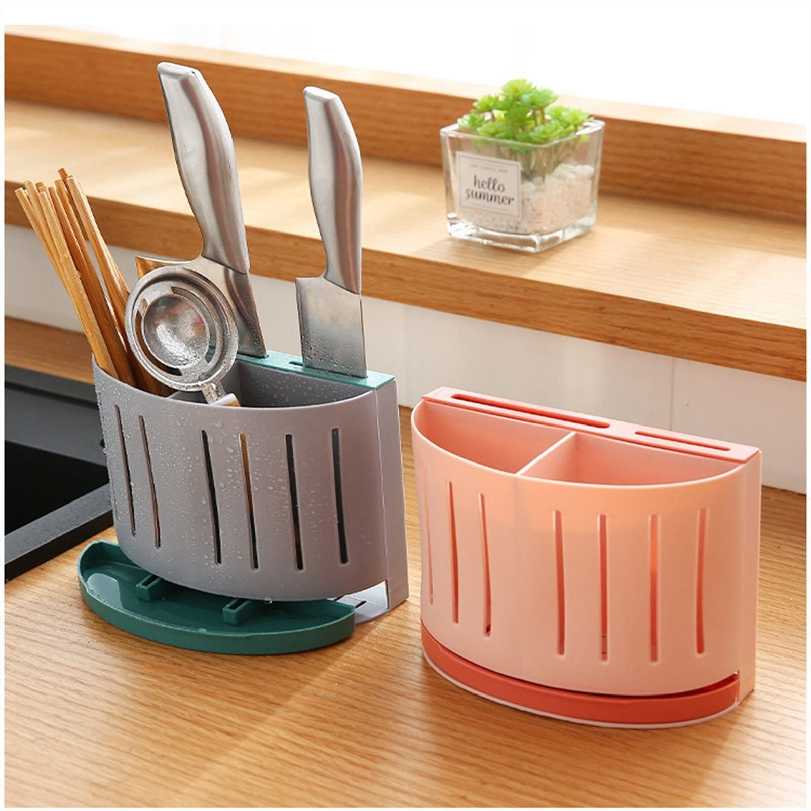 Porta Utensilios Cuchara Palillos Horquilla Caja de Almacenamiento Rack multifunción Cubiertos de Cubiertos Cocina encimera Caja de Cubiertos Titular Soporte de Utensilios Cocina(Color:C)