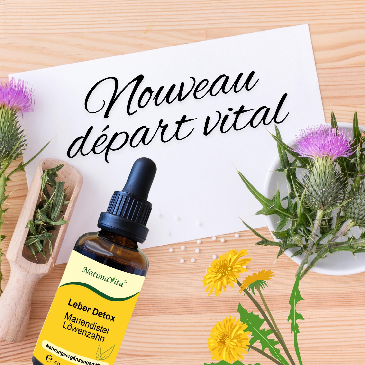Détox du foie Chardon-Marie et Pissenlit – 2 x 50 ml – Détoxifiant et régénérant pour le foie, la vésicule biliaire et le système digestif – 100% naturel - NatimaVita