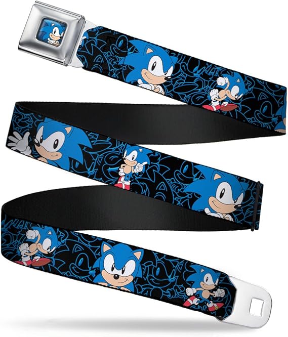 Amazon Co Jp バックルダウンシートベルトベルト ソニック ザ ヘッジホッグポーズ アウトラインブラック ブルー 幅1 0インチ 長さ 36インチ ファッション