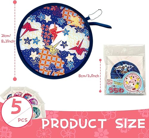 Miniatura 2 de VANVENE Paquete de 5 ventiladores plegables japoneses, ventilador de mano plegable, abanicos plegables para decoración de fiesta de boda portátil