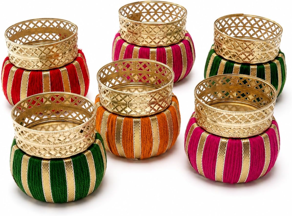 Matrika Hand Made Multi Color Candle Holder Matki Design | Set of 6 Candle Holder| Diwali | Christmas | Haldi Kumkum Return Gift | B_CHSM