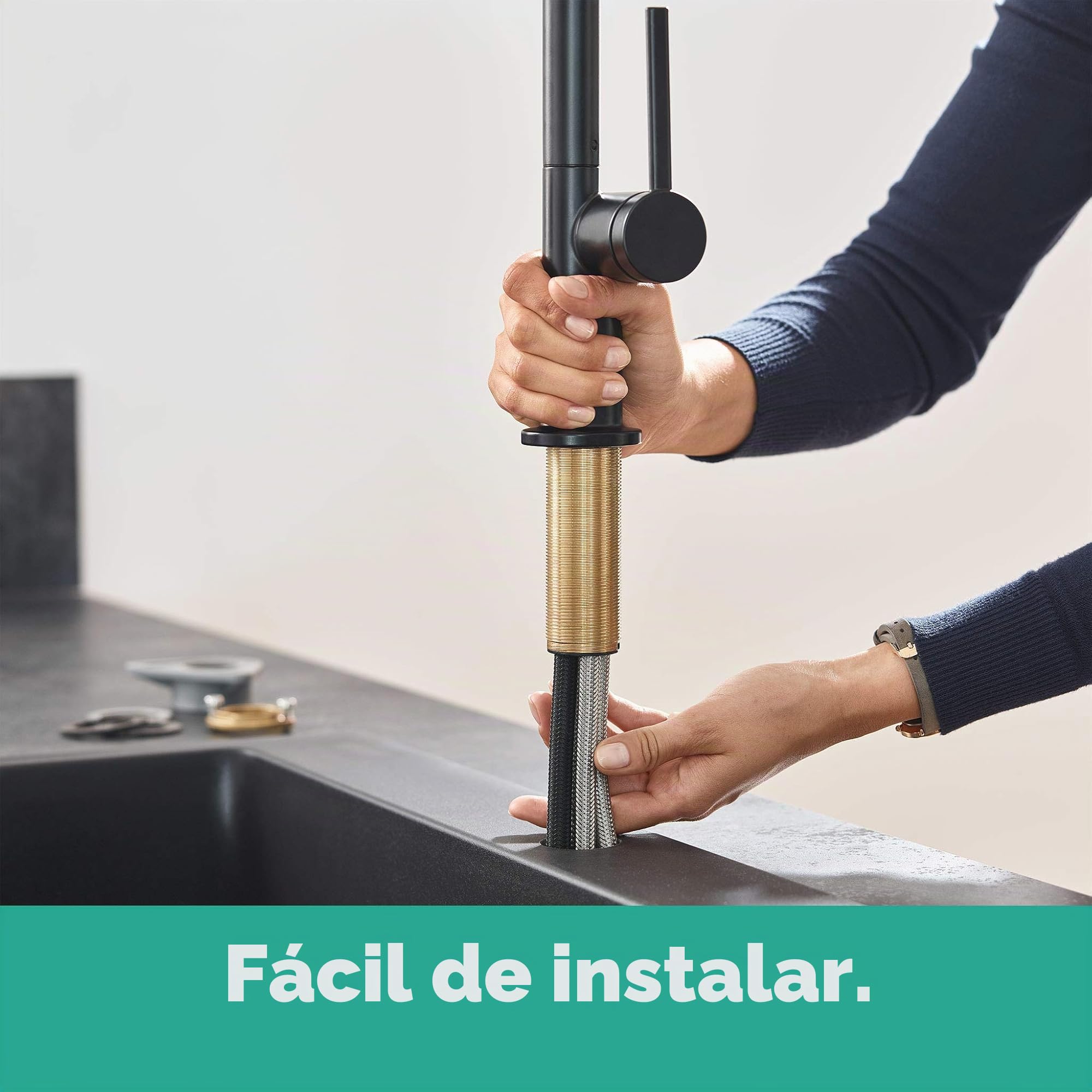 hansgrohe Talis M54 - grifo de cocina con ducha extraíble, 2 tipos de chorro, altura del caño 210 mm, grifo cocina fregadero con caño giratorio, negro mate, 72800670