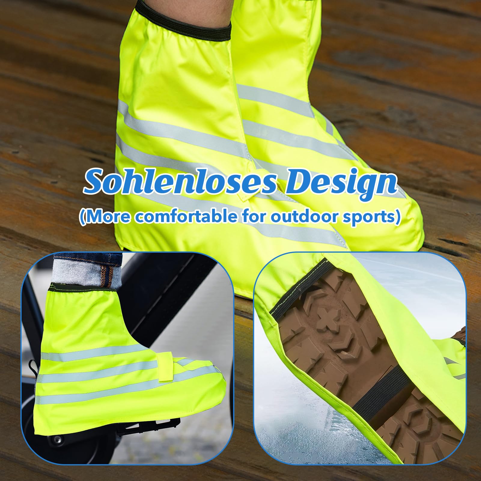 Copriscarpe Impermeabili Per Ciclismo - Verde Fluorescente, Taglia L (41-43), Tessuto Oxford Antiscivolo