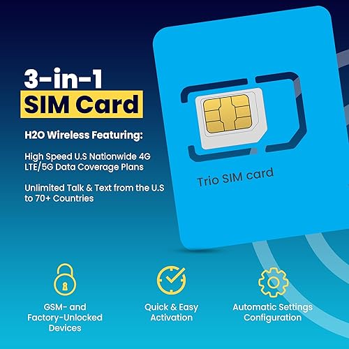 Miniatura 2 de H2O Wireless U.S.A. Tarjeta SIM de $60 Plan de triple corte SIM con datos ilimitados y conversaciones internacionales y texto y datos ilimitados 4G