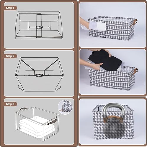 Miniatura 5 de Dayard Contenedores de almacenamiento de tela con marco de metal, cestas de almacenamiento grandes para organización de armario, paquete de 2