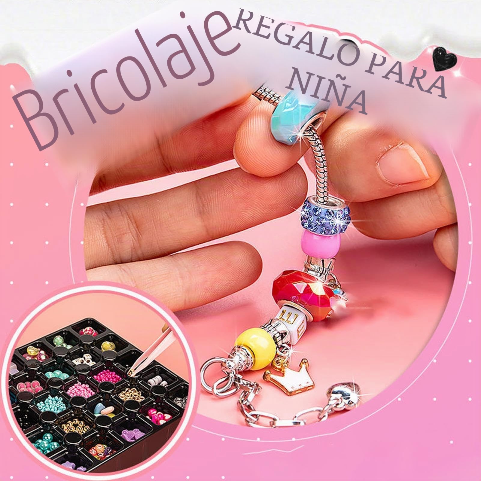 Kit de fabricación de joyas, caja de joyería, kits de fabricación de pulseras para niños y niñas, caja de joyería del tesoro con pulsera, aretes y collares, juego de cuentas, kit de manualidades de