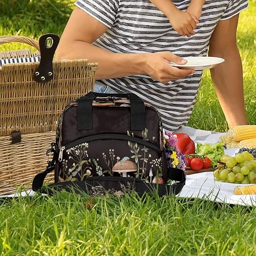 Miniatura 2 de Lonchera con diseño de hongos del bosque, bolsa aisladaenfriadora para mujeres, hombres, niñas, niños, hojas de hierbas, bolsa de almuerzo con