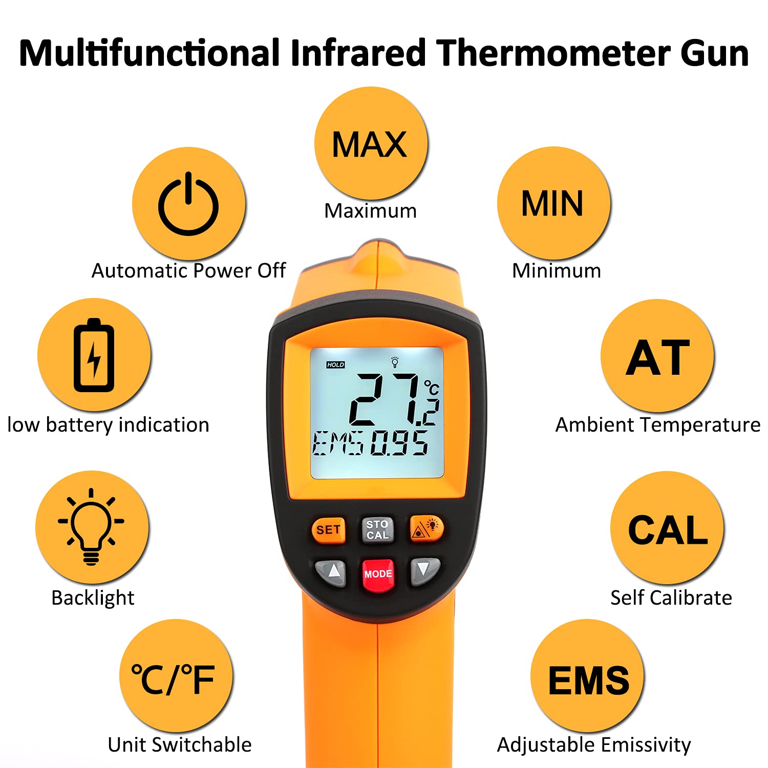 Laser Infrared Thermometer Gun - High Heat, Settable Temp Alarm, IR Temperature Reader -58F to 1742F, Industrial Surface Use