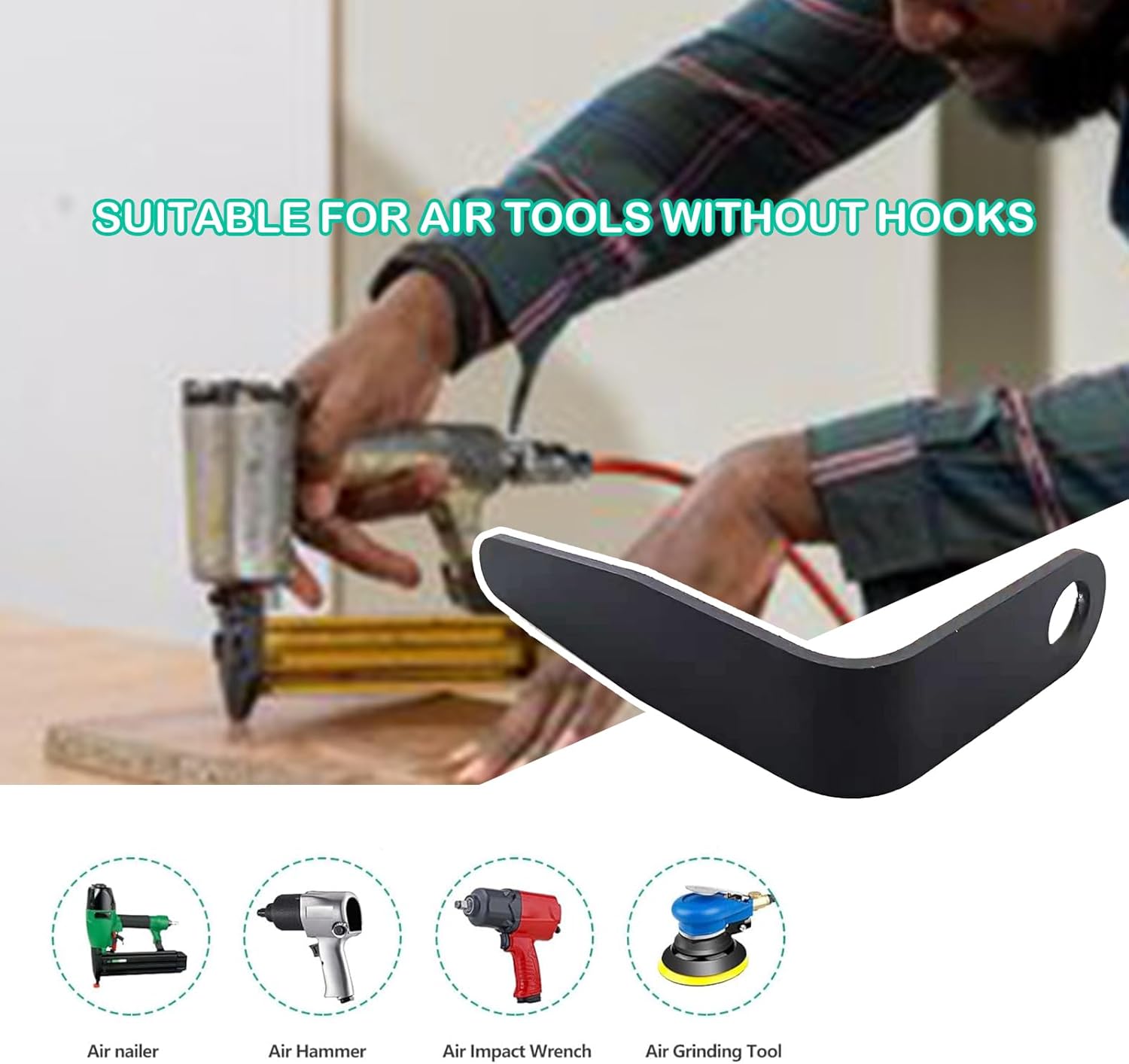 Pneumatic Tool "L" Shaped Rafter Hook (Aluminum) For Nail Guns with 3/8" NPT Air Fitting (Full Size)