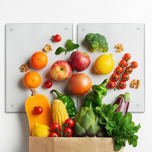 Miniatura 5 de Tabla de cortar de vidrio, vidrio templado transparente para cocina, 2 piezas (12 x 16 pulgadas y 12 x 16 pulgadas), con patas de goma,