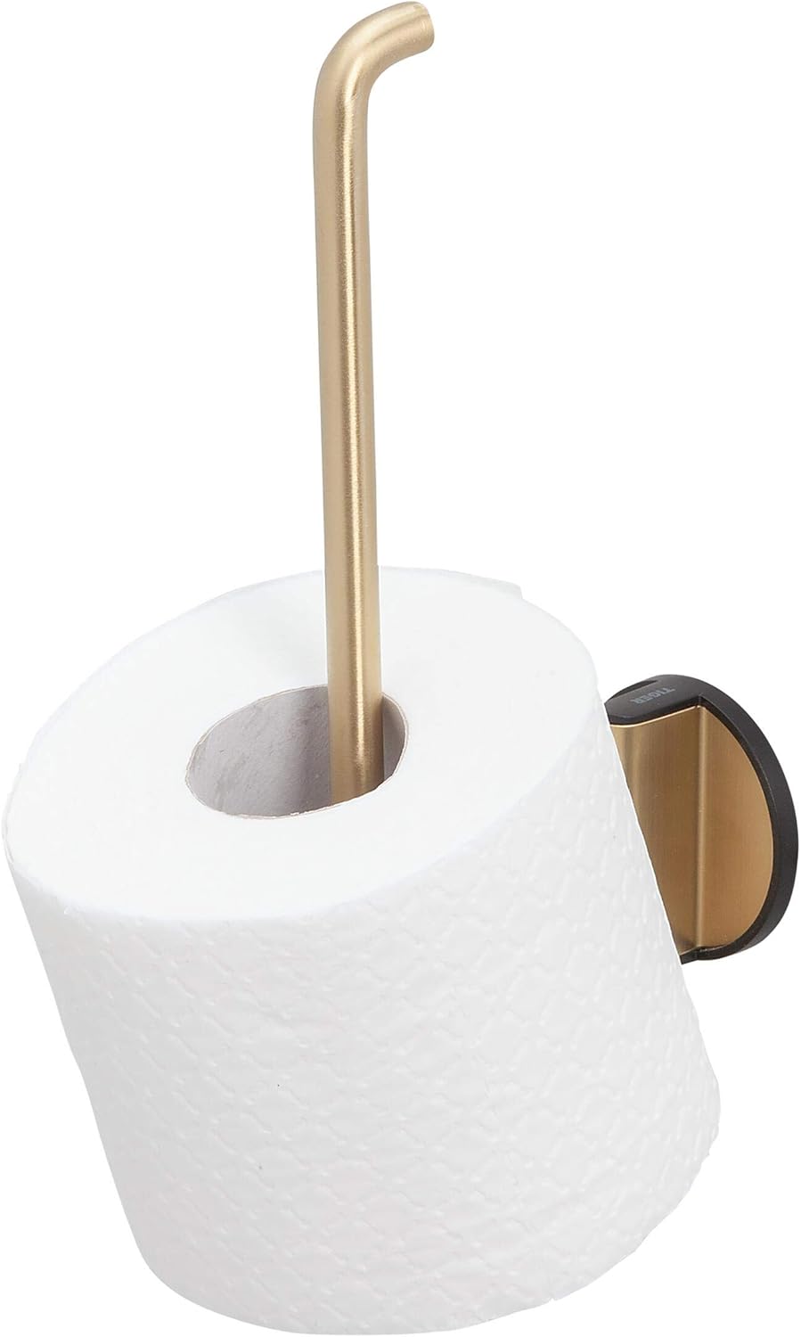 Tiger Tune Spare Toilet Roll Holder, No Drilling Required Thanks to 3M Self-Adhesive Backing System, Optional Mounting with Screws and Plugs, Brass Brushed, Black, 5.4 x 23 x 9.4 cm
