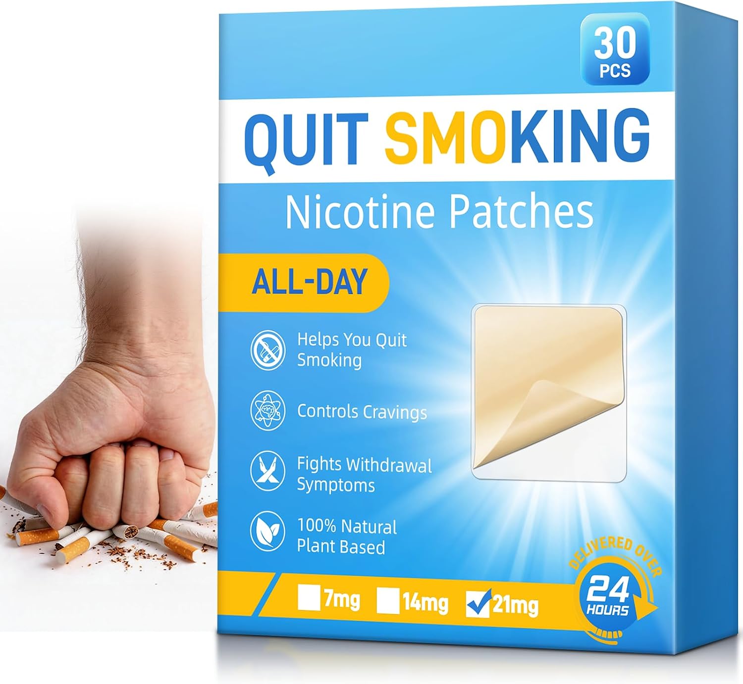 Nicotine Patch (5x5 cm) Smoking Cessation Aid, Step 1 21 mg, 30 Day Supply (30 PCS) Breathable Transdermal Patch,NDC 87704-004-01