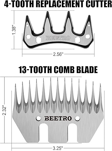 Miniatura 6 de BEETRO Tijeras de oveja profesionales eléctricas de 500 W, cortadoras de ovejas de 6 velocidades, con dos juegos adicionales de cuchillas