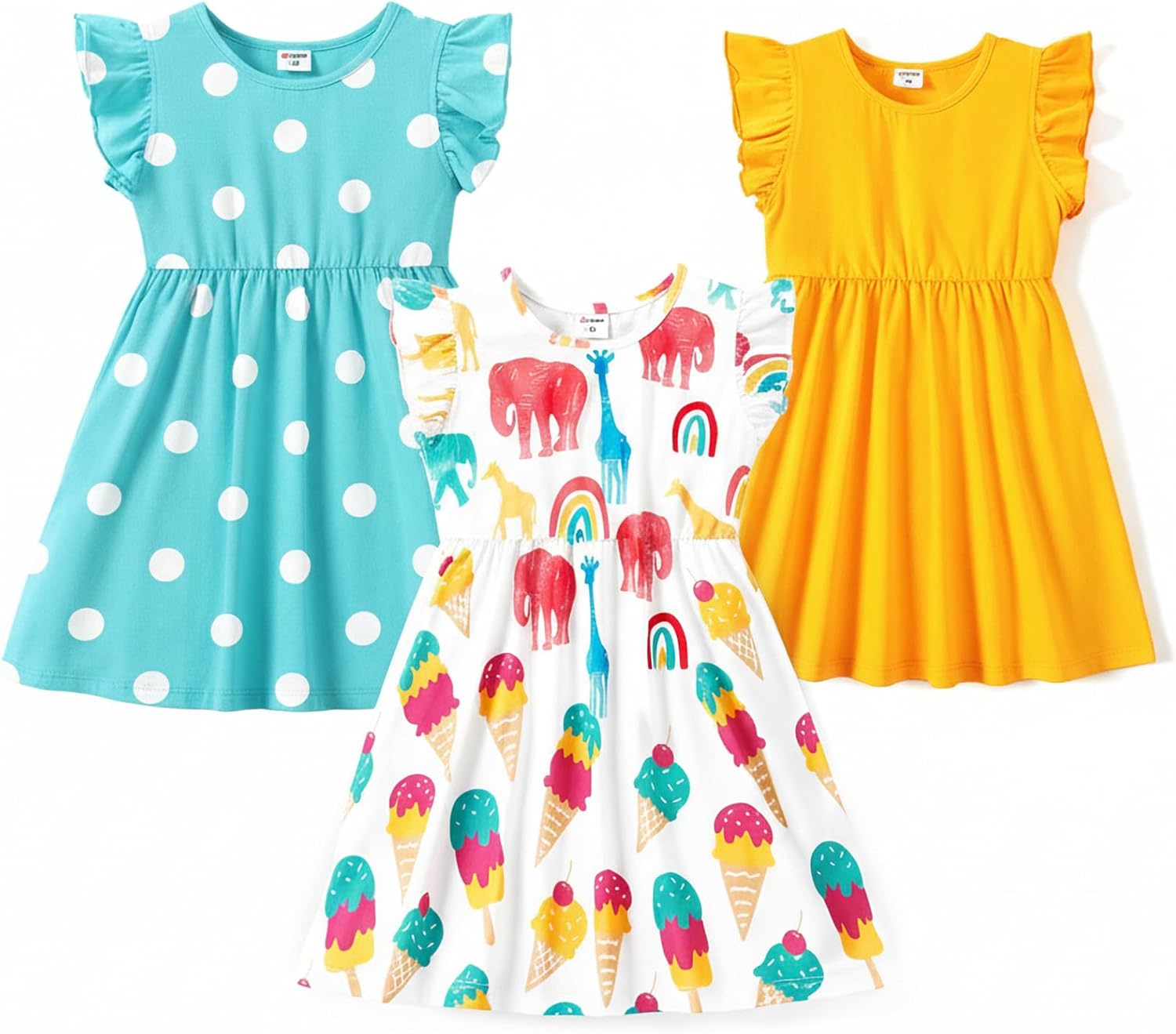 PATPAT 2/3 Pack Toddler Little Girl Ruffle Sleeve Dress Set Summer Twirl Dresses Outfits for Girls